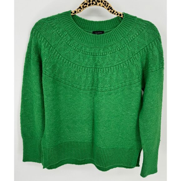 Talbots Green Knit Pullover Long Sleeve Crew Neck Wool Blend Sweater - Picture 2 of 8